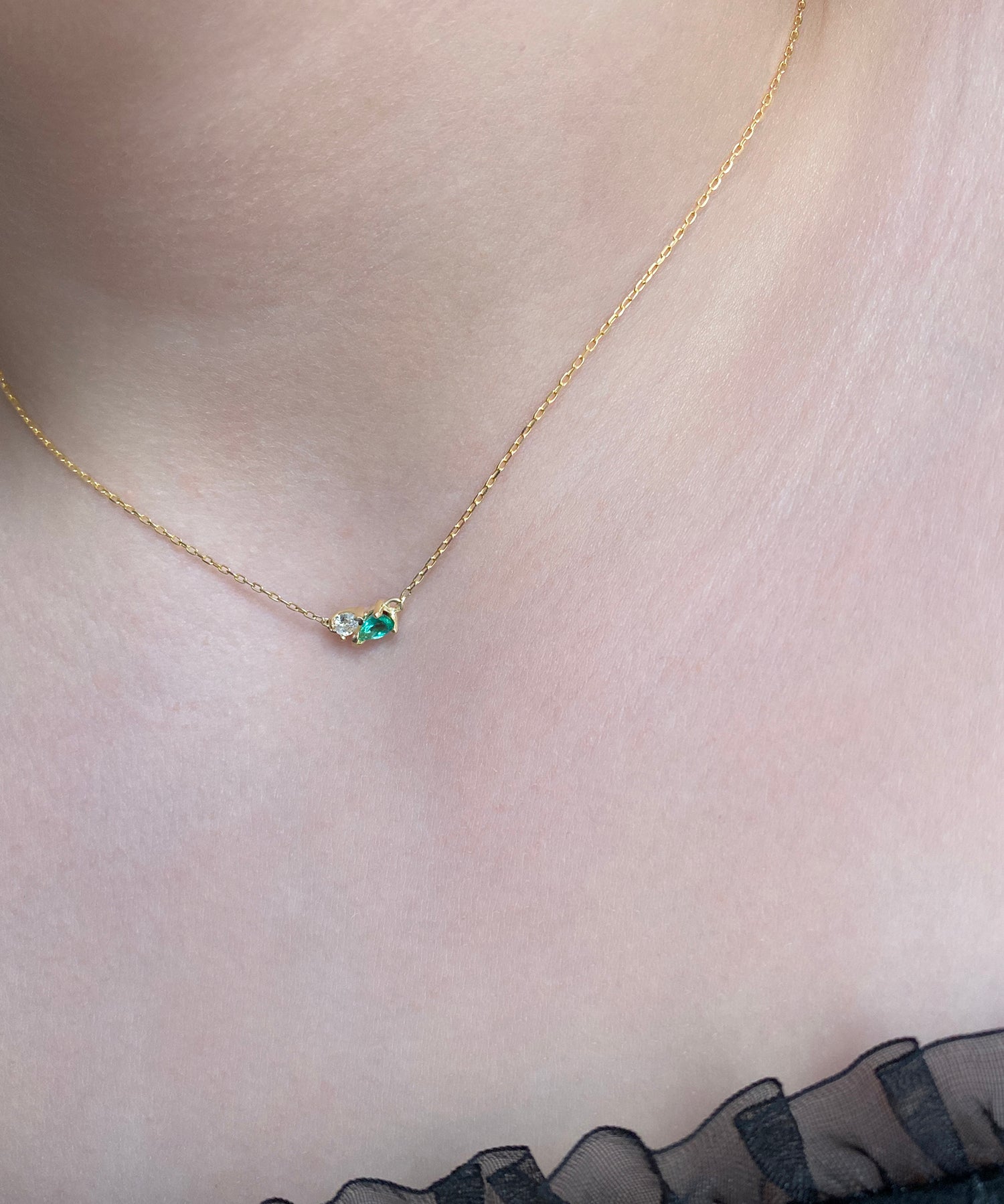Me and You Emerald Gold Necklace