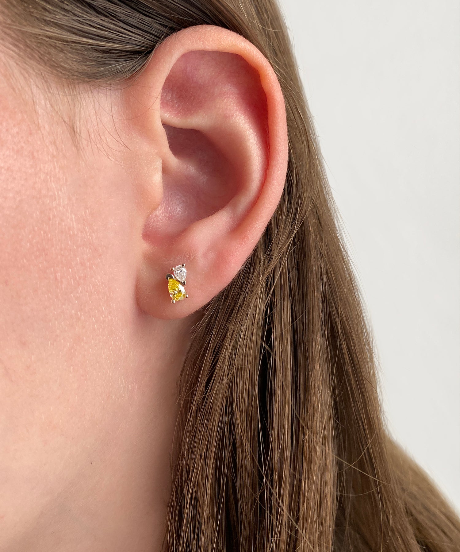 Me and You Gold and Canary Diamond Stud Earring