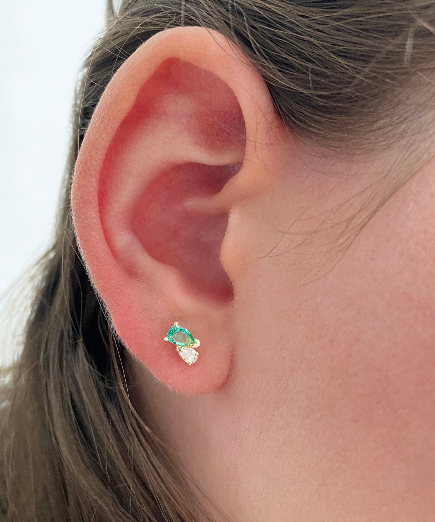 Me and You Gold and Emerald Stud Earring