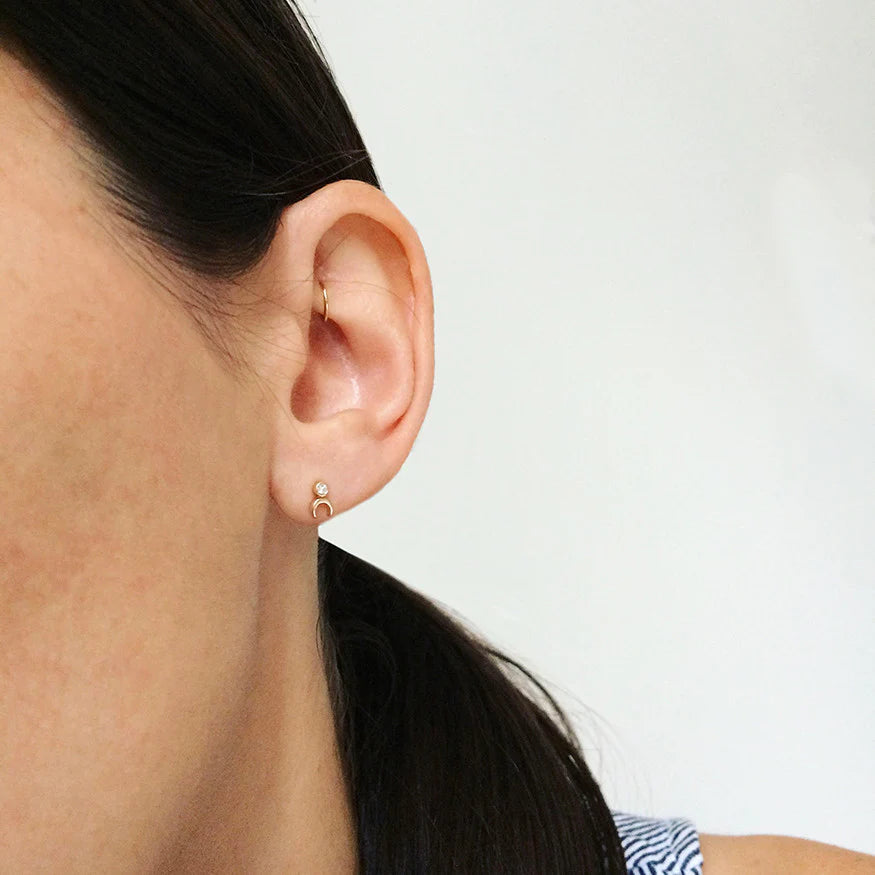 Diamond Crescent Stud Earrings