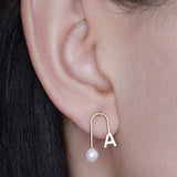 White Pearl Single Initial Stud Earring