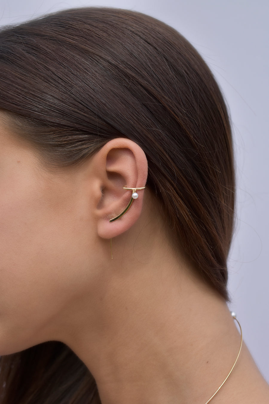 Margie Pearl Cuff Needle Gold Earring