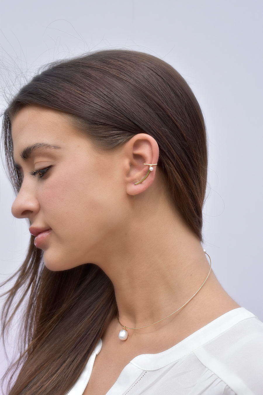 Margie Pearl Cuff Needle Gold Earring