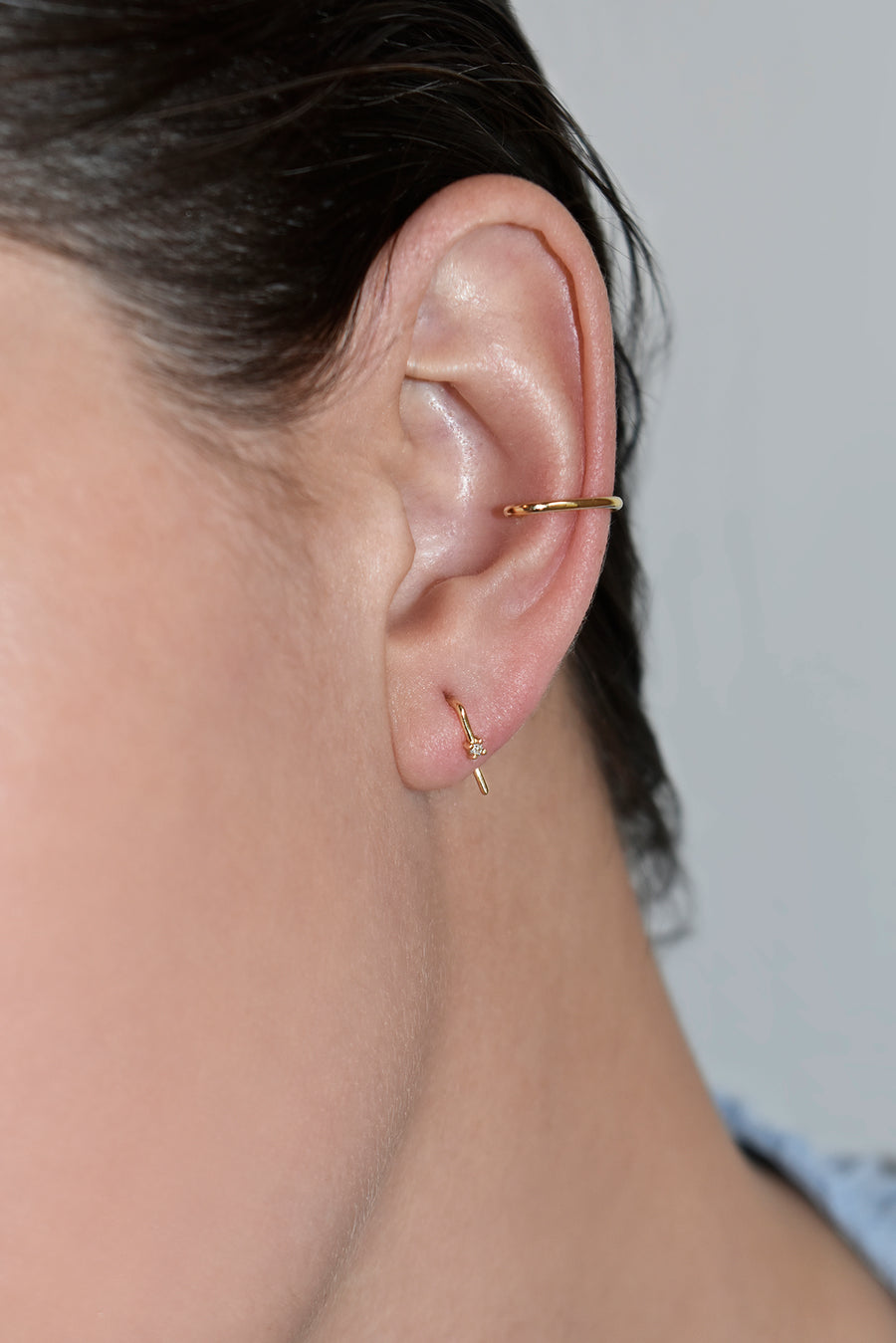 White Diamond Tiny Gold Square Open Hoop