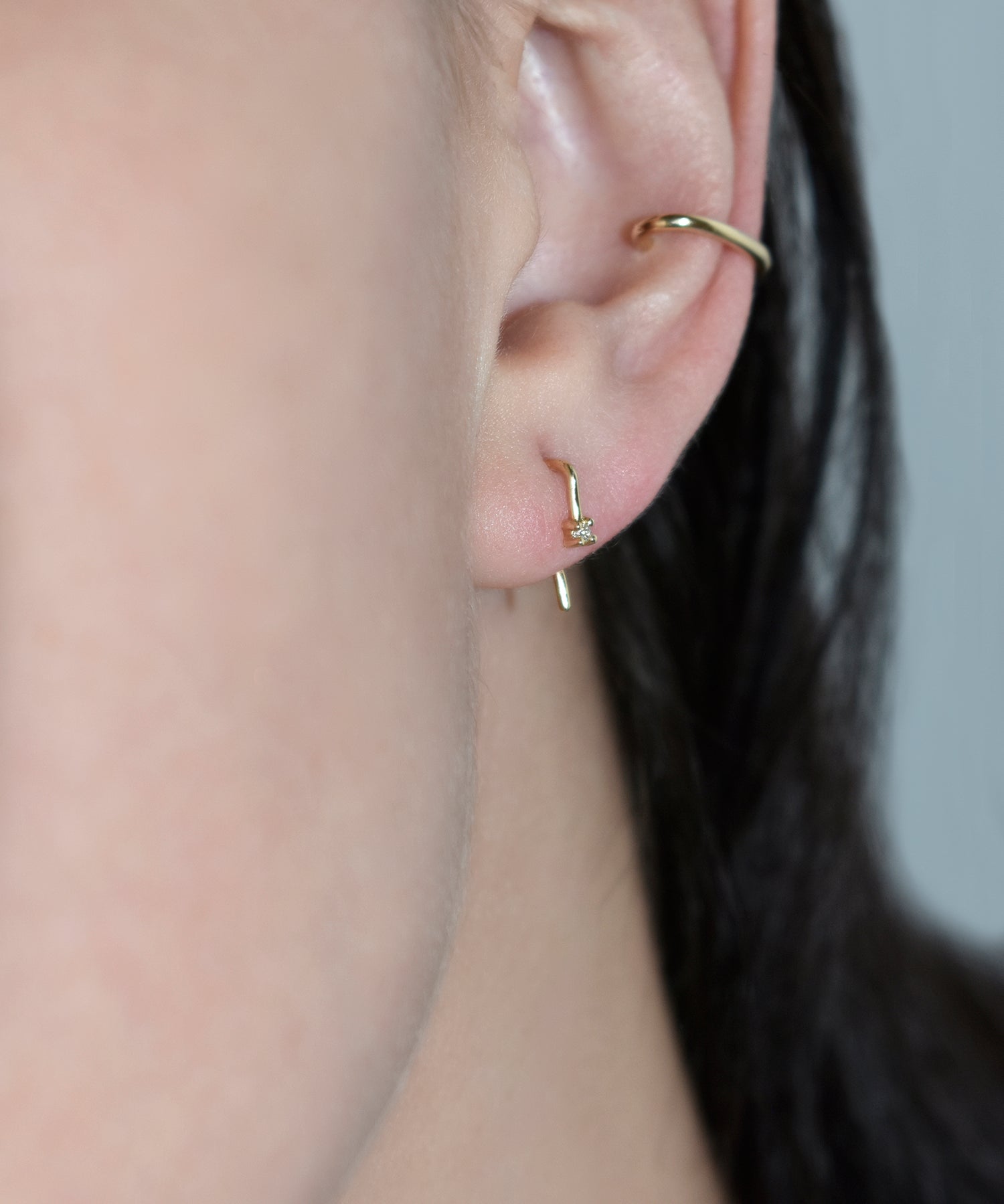 White Diamond Tiny Gold Square Open Hoop