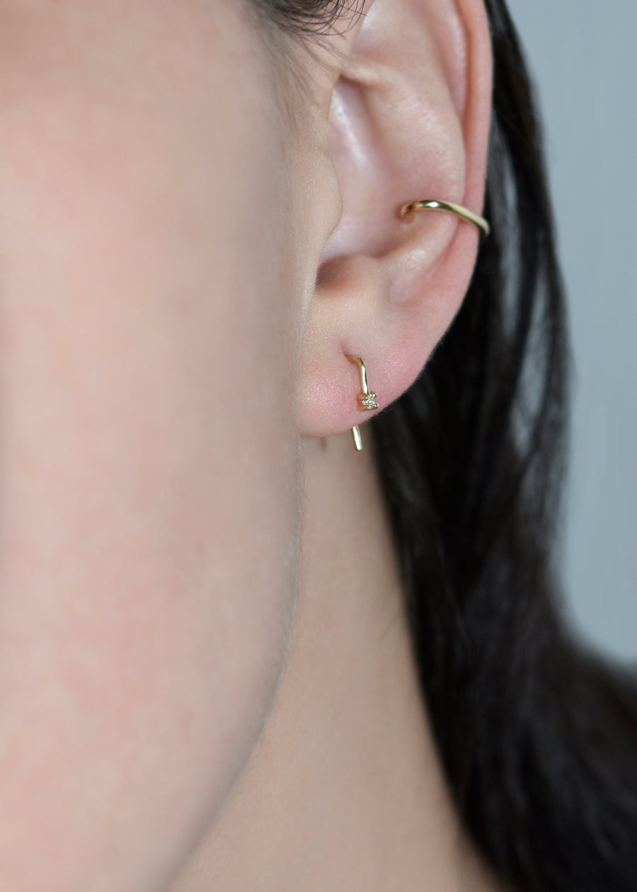 White Diamond Tiny Gold Square Open Hoop