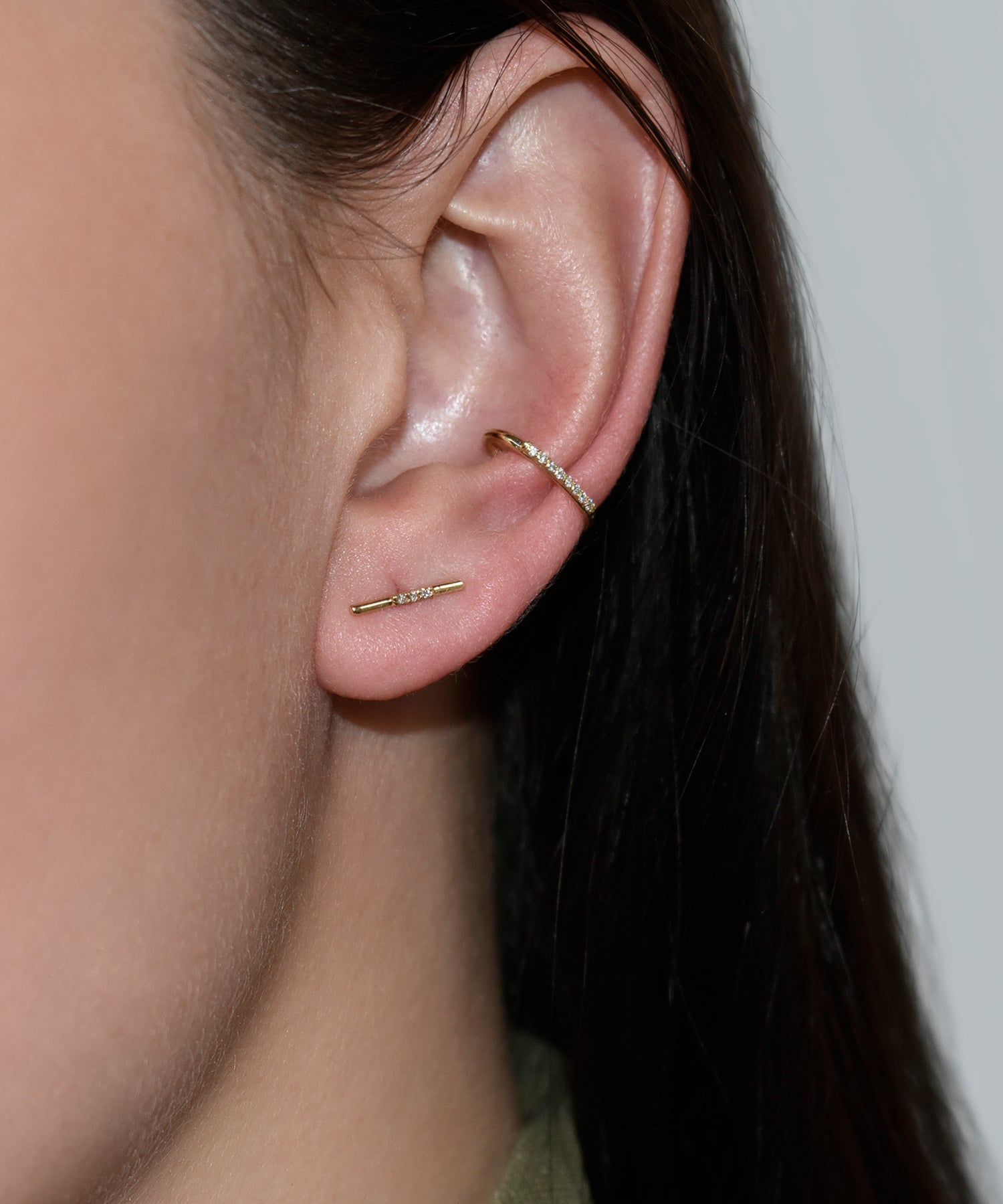 Leveled Diamond Bar Stud Earring