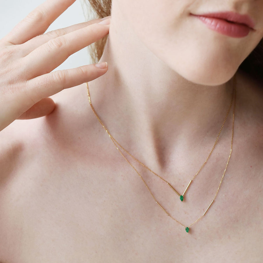 White Sapphire Deconstructed  Bar Gold Necklace