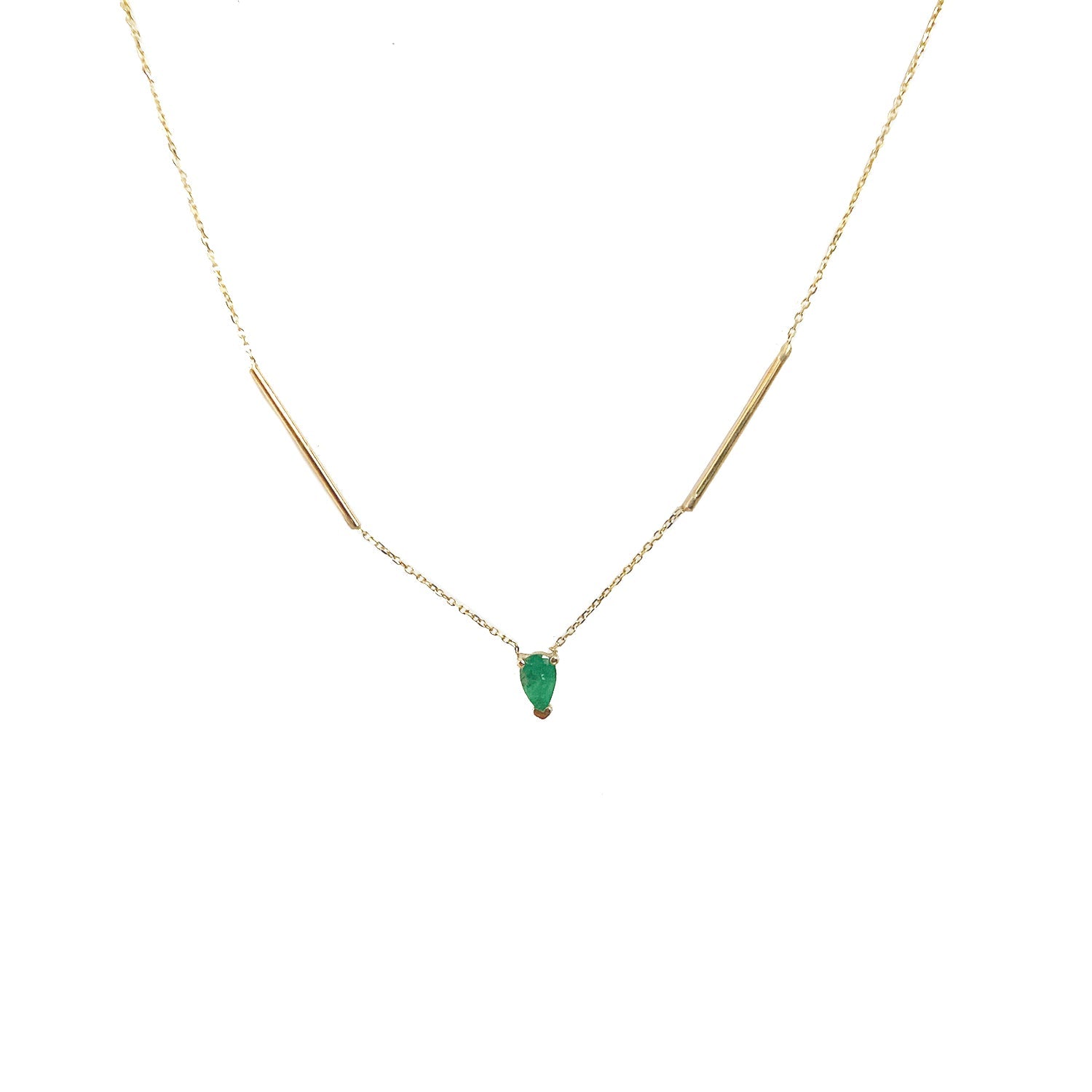 Emerald Deconstructed Bar Gold Necklace