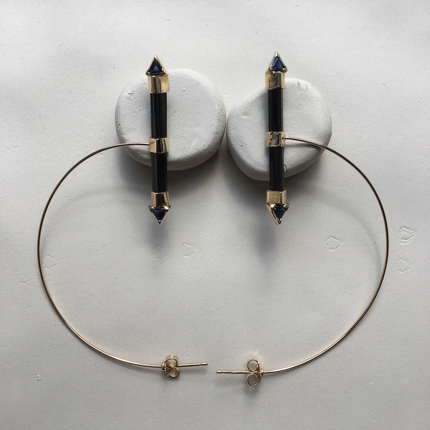 Black Tourmaline Orbit  Hoops