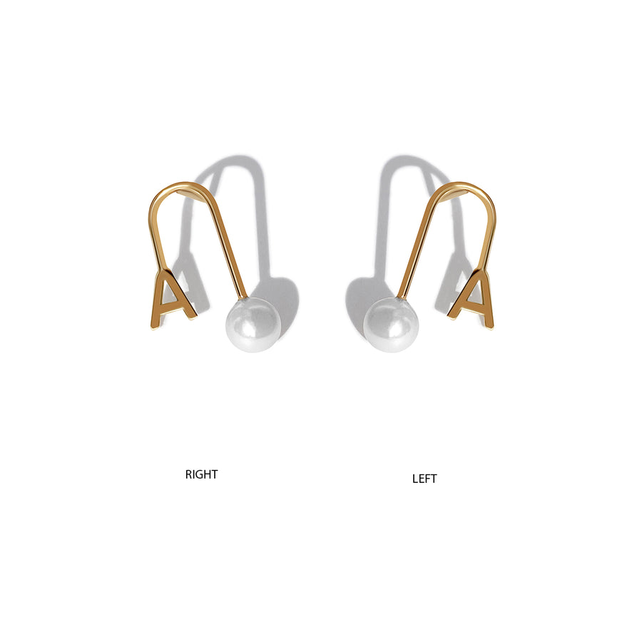 White Pearl Single Initial Stud Earring