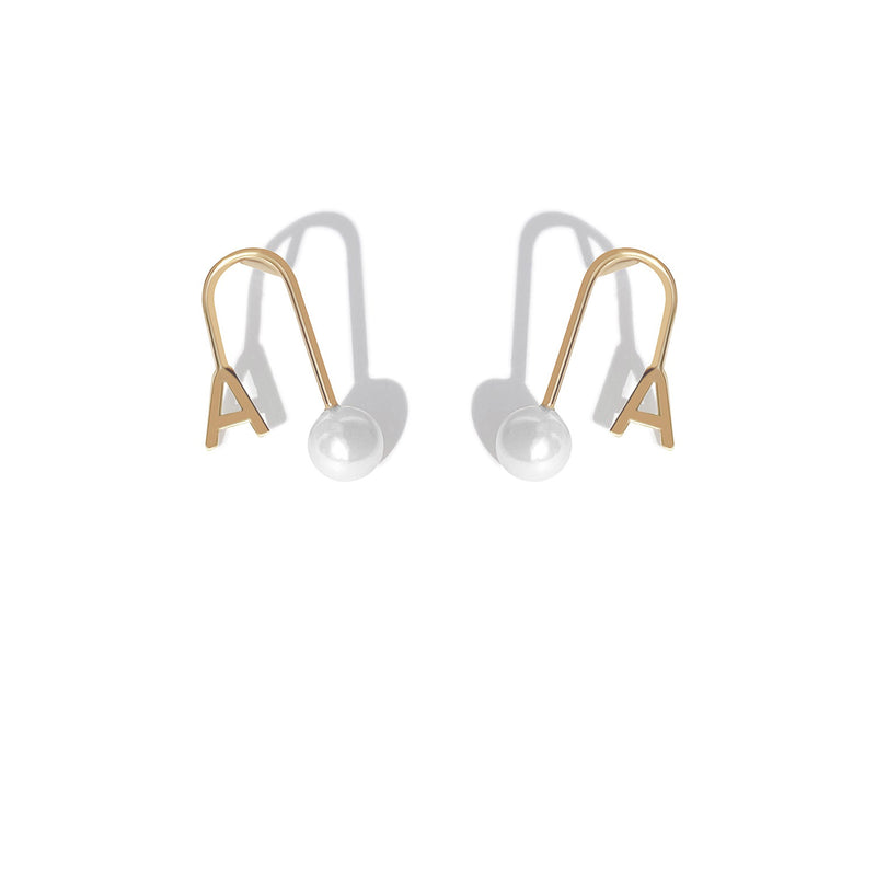 White Pearl Single Initial Stud Earring