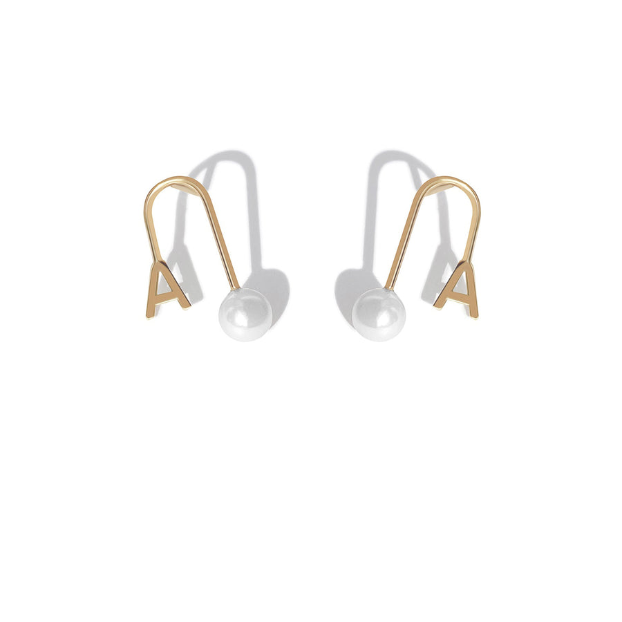White Pearl Single Initial Stud Earring