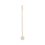 LABULGARA Line I Orbit Point earring, a linear 14K gold needle threader featuring a large, round white pearl at the bottom terminal.