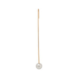LABULGARA Line I Orbit Point earring, a linear 14K gold needle threader featuring a large, round white pearl at the bottom terminal.