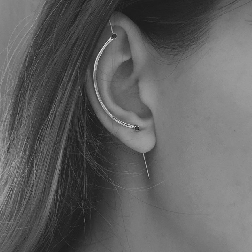 Black Diamonds Curved Needle Earring