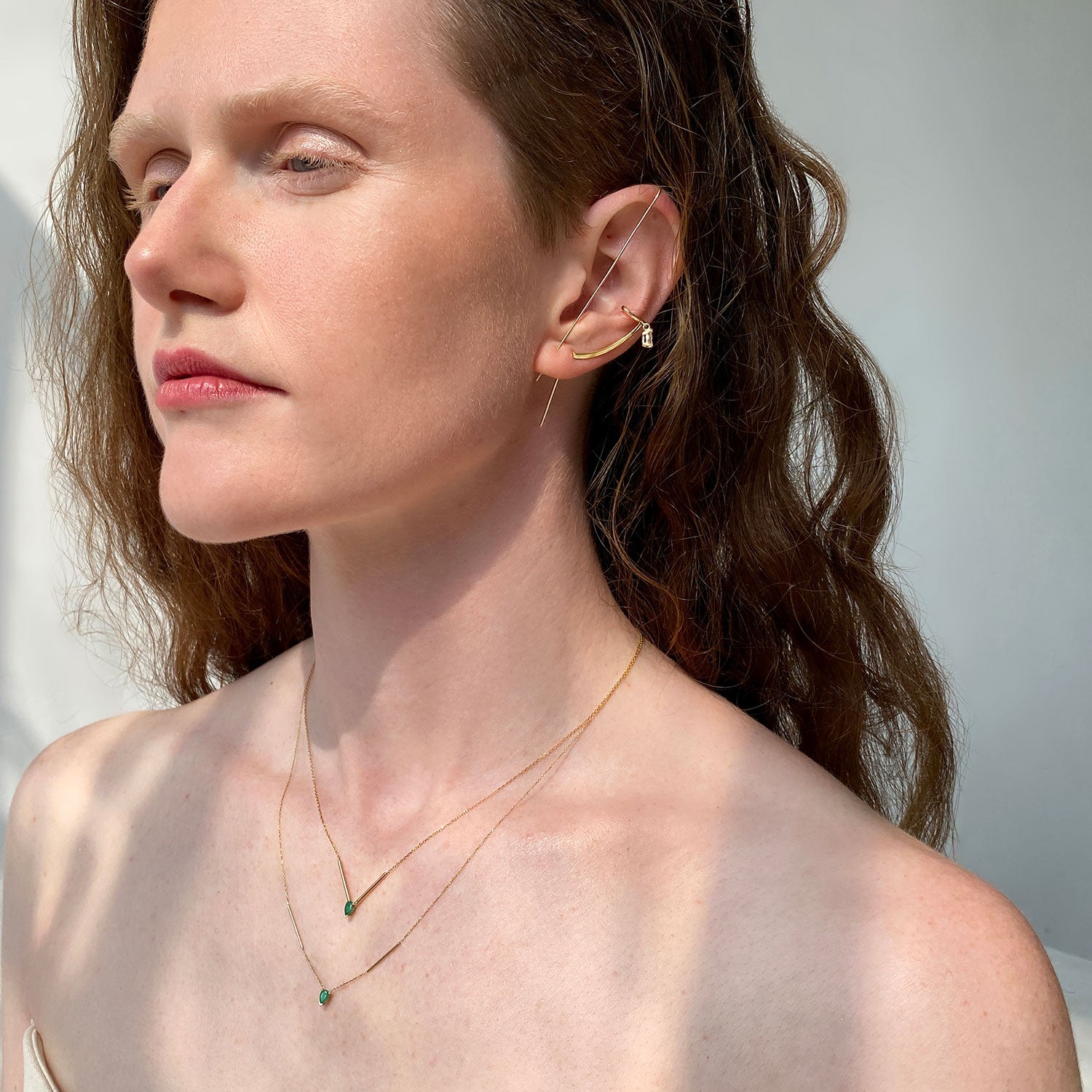 Span — Drop Element Needle Cuff Earring (Diamond)