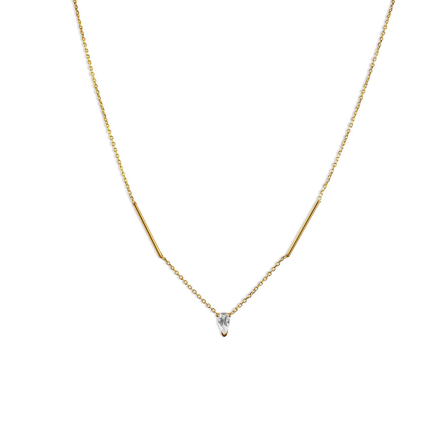 White Sapphire Deconstructed  Bar Gold Necklace