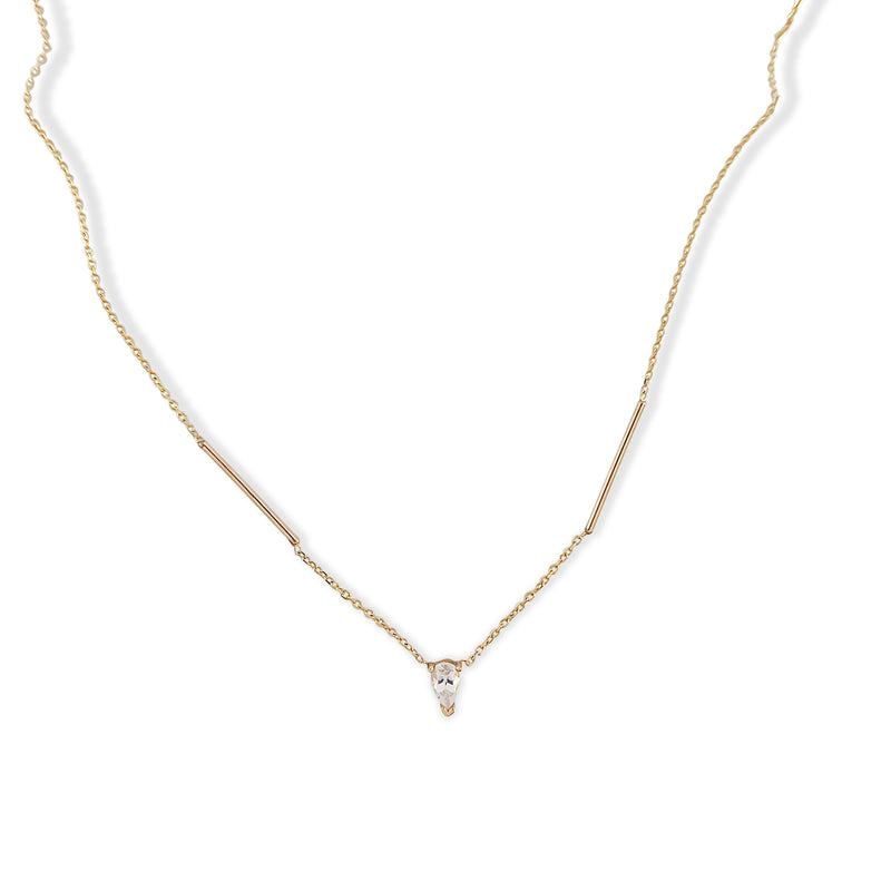 White Sapphire Deconstructed  Bar Gold Necklace