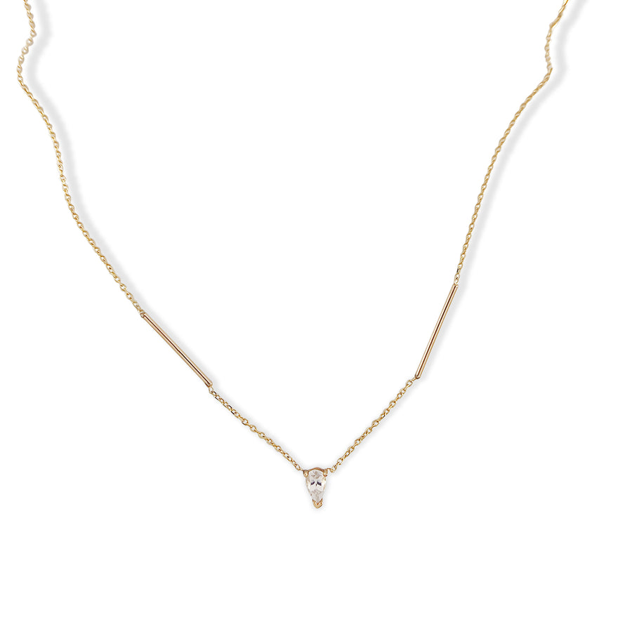 White Sapphire Deconstructed  Bar Gold Necklace