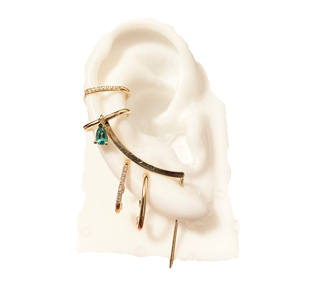 Span — Drop Element Needle Cuff Earring (Emerald)