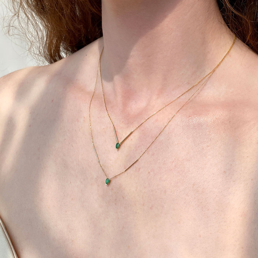 Deconstructed Emerald Bar Gold Necklace