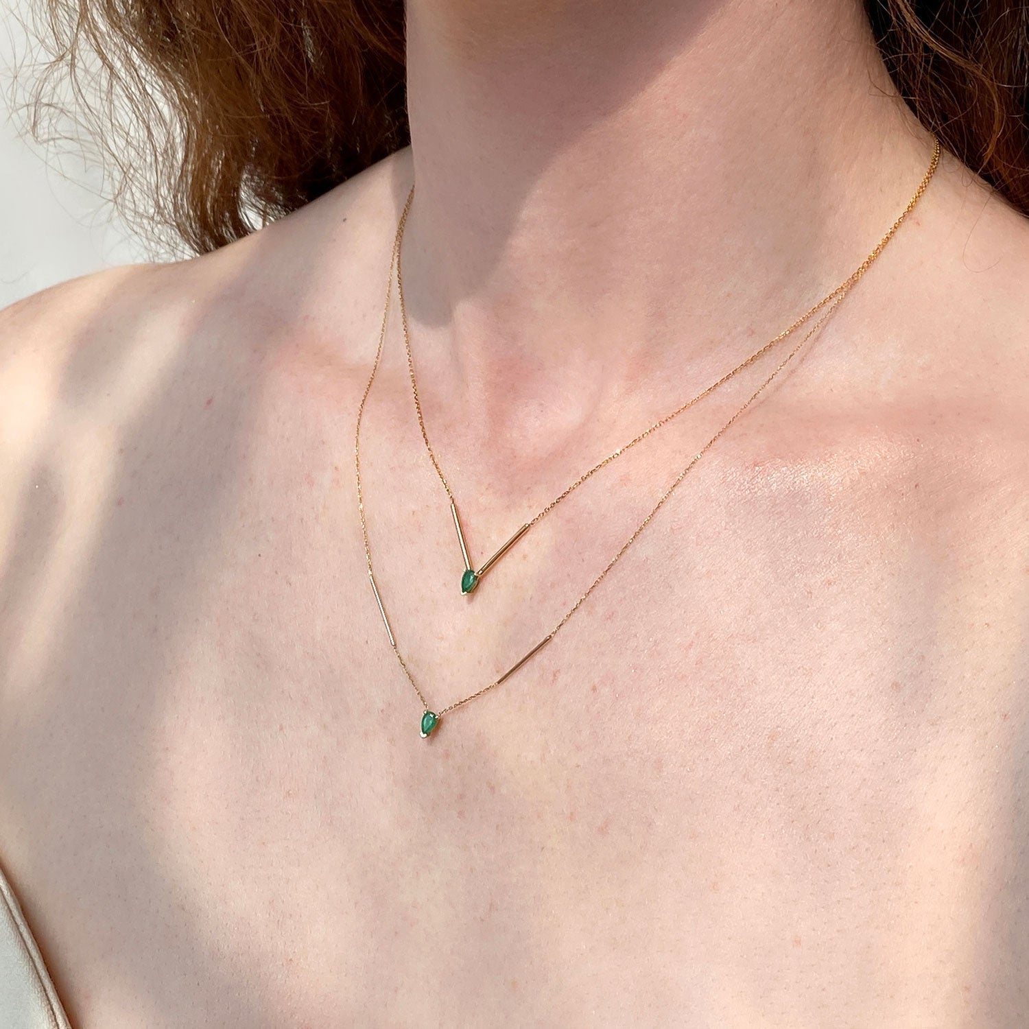 White Sapphire Deconstructed  Bar Gold Necklace