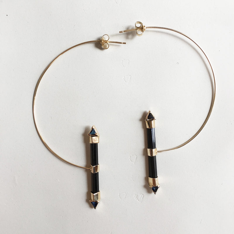 Black Tourmaline Orbit  Hoops