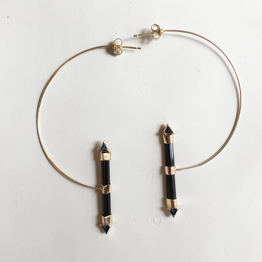 Black Tourmaline Orbit  Hoops